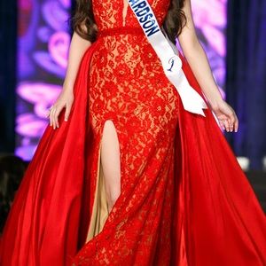 Jovani pageant prom dress 8 tailored 4 RED RHINESTONE CUSTOM SWAROVSKI CRYSTAL